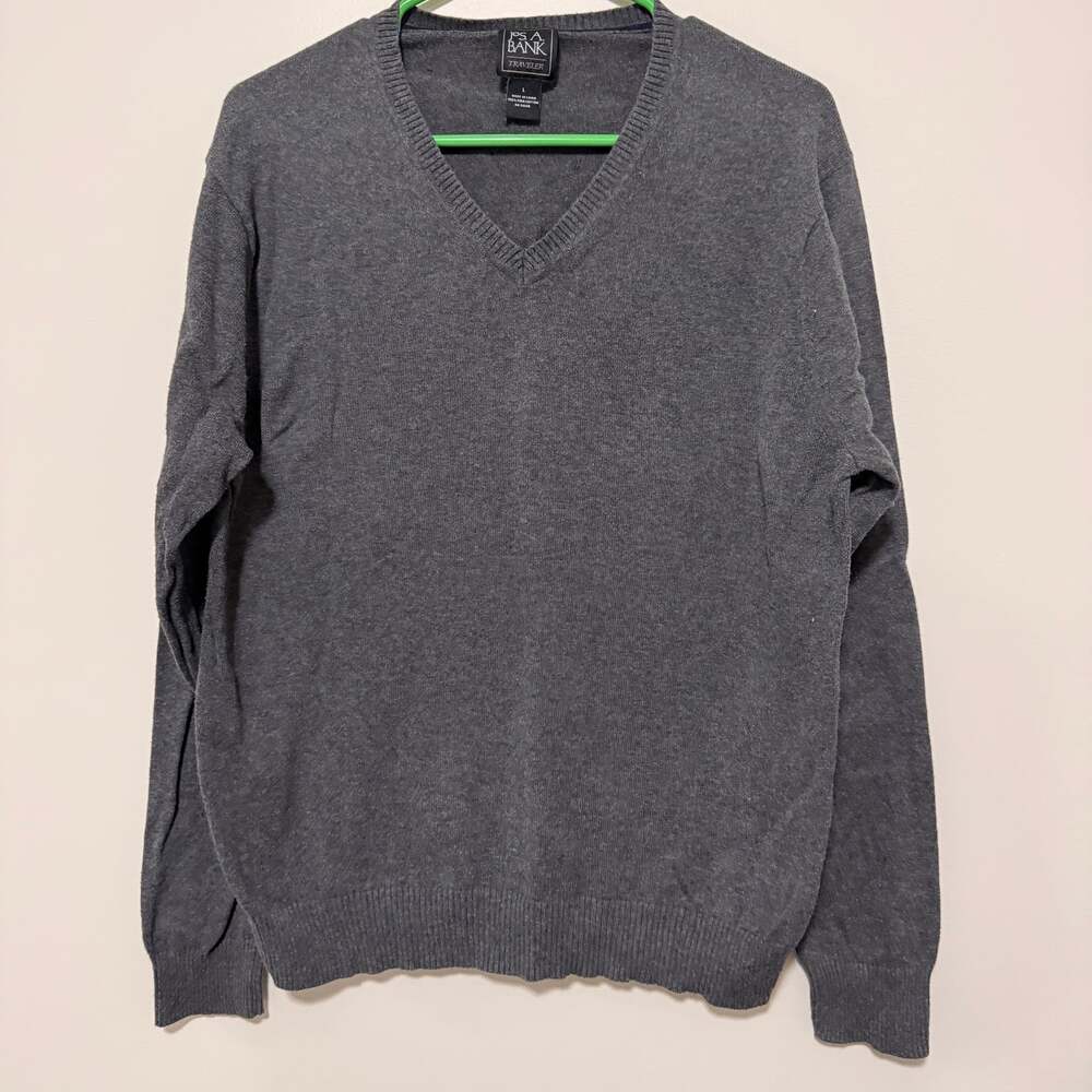 Jos A‎ Bank Pima Cotton Men’s Large Gray Sweater V-neck Pullover Lightweight